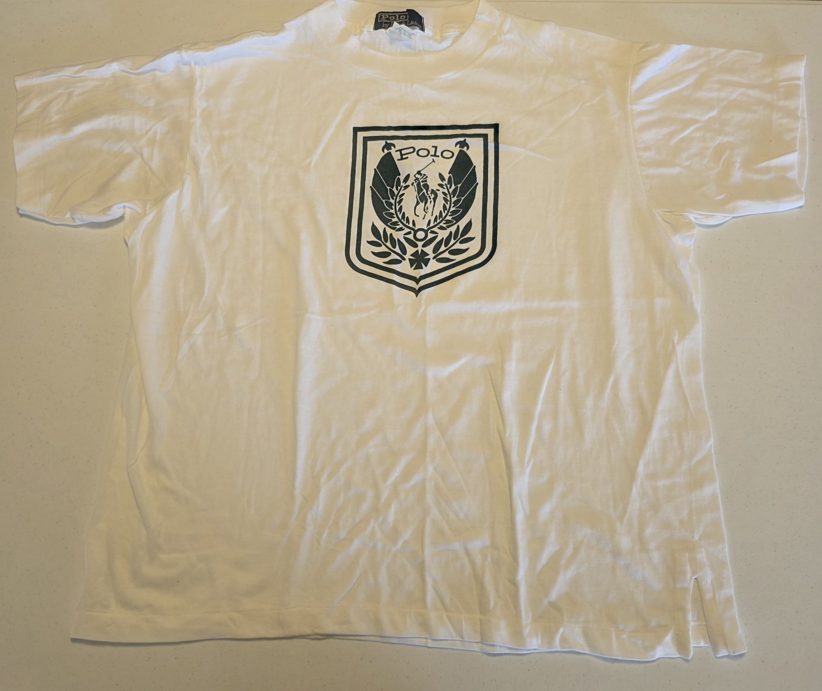 RARE Vintage 80s Polo Ralph Lauren T-Shirt Polo RL Crest Logo OSFA XL Sizing gallery