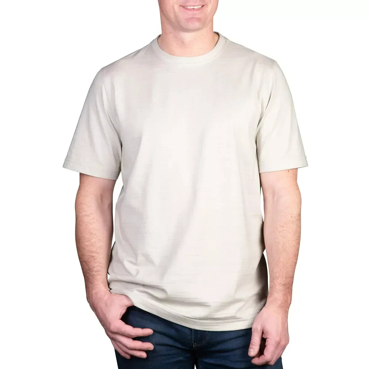 Kirkland Signature Men’s Pima Cotton Slub Tee, Tan, Size S gallery