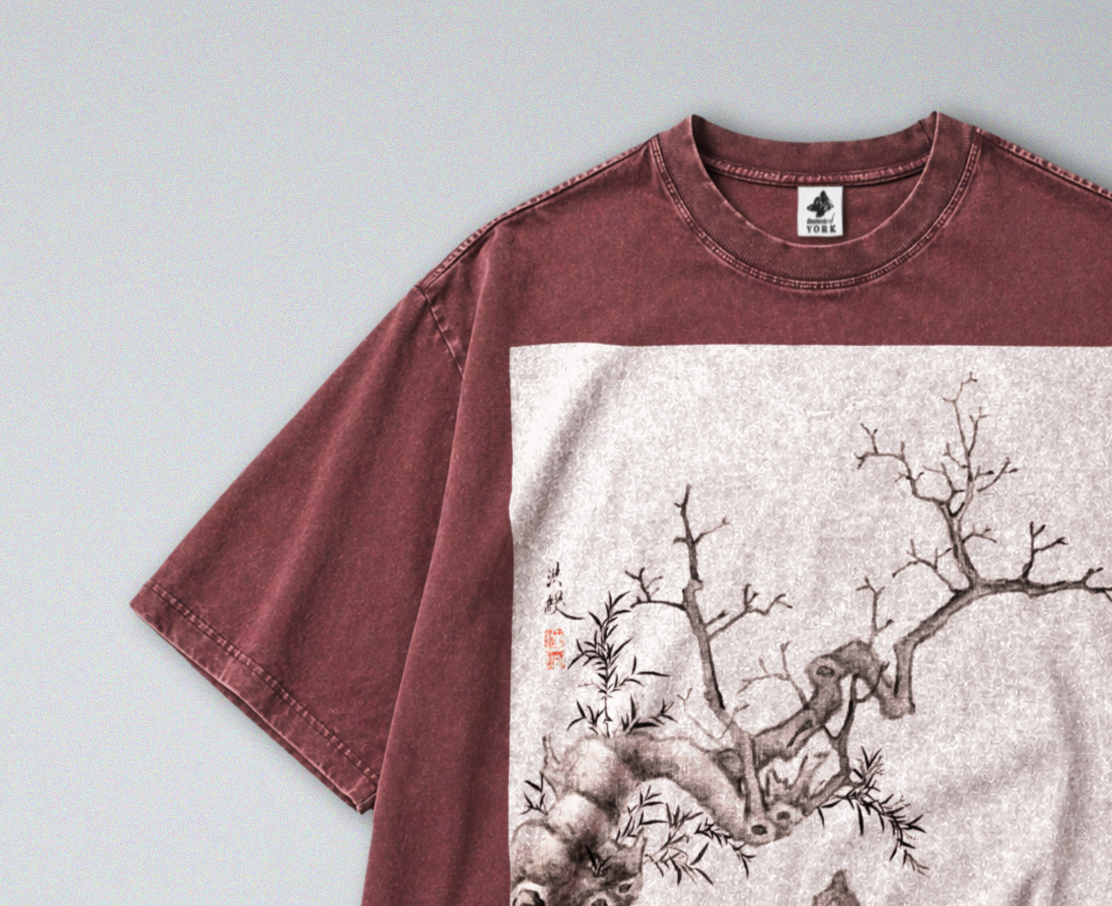 100% Cotton Tee - Unisex Retro Oversized Fit - Chinese Botanical Print gallery