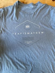 Travis Mathew Graphic Blue Crew Neck T-Shirt. Mens Size – Large