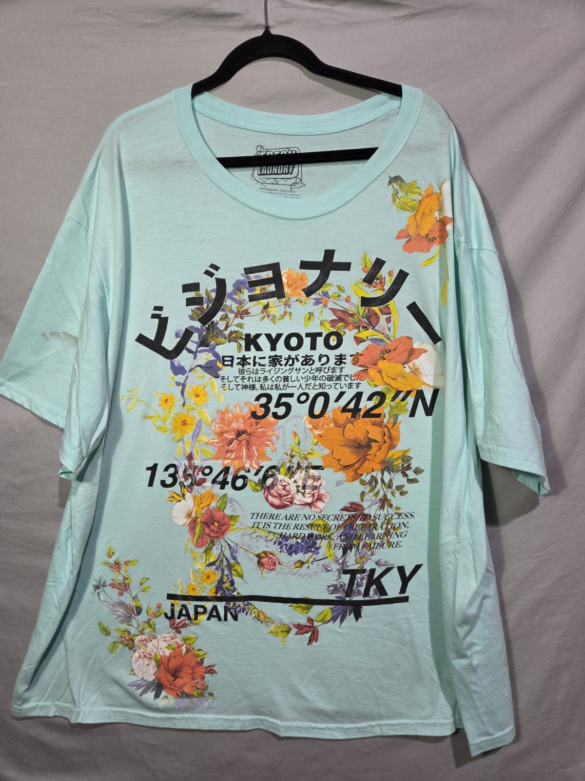 Fresh Laundry Kyoto Japan Floral Graphic Tee Mens 5XL Mint Green Streetwear