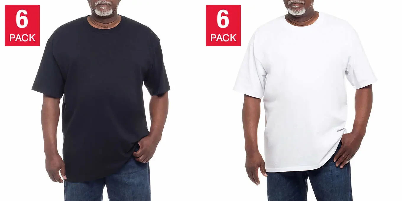 Kirkland Signature Men’s Crew Neck Tee, 6-pack Heavyweight Cotton White Black gallery