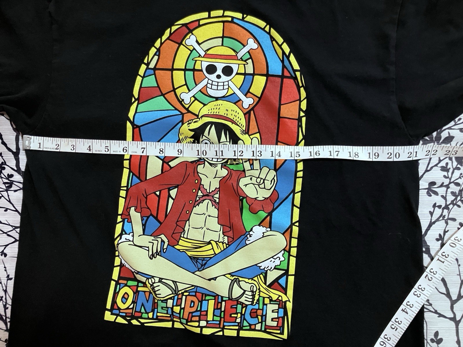 One Piece Stained Glass Window Monkey D. Luffy Black T-Shirt Size Large EUC gallery