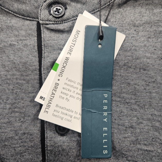 Perry Ellis Men’s Large Long Sleeve Henley Shirt Black Gray Moisture Wicking NWT gallery