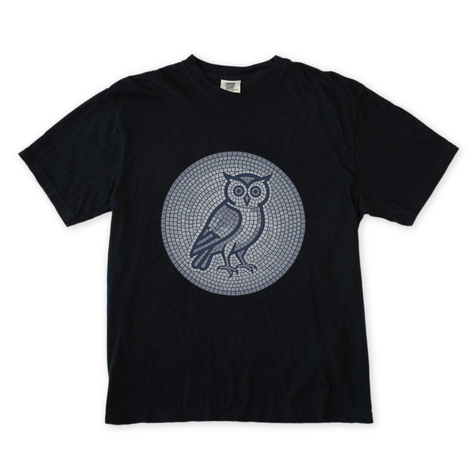 Mosaic Owl T-Shirt | Geometric Blue Grey Wisdom Graphic Tee | Comfort Colors gallery