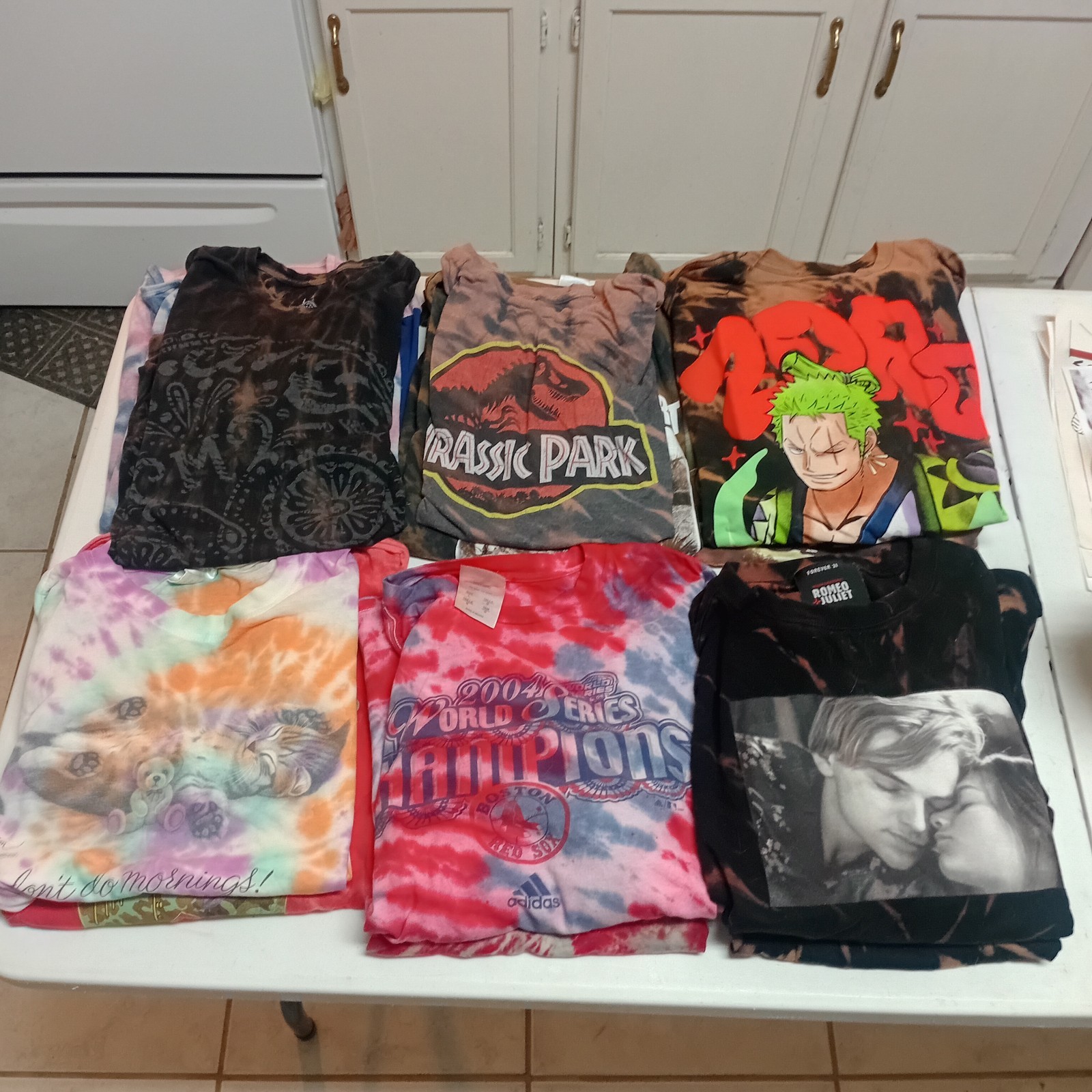 Bulk Lot 48 Tie Dye Shirts Size Large Assorted Graphics Sports Anime Festival #2 gallery