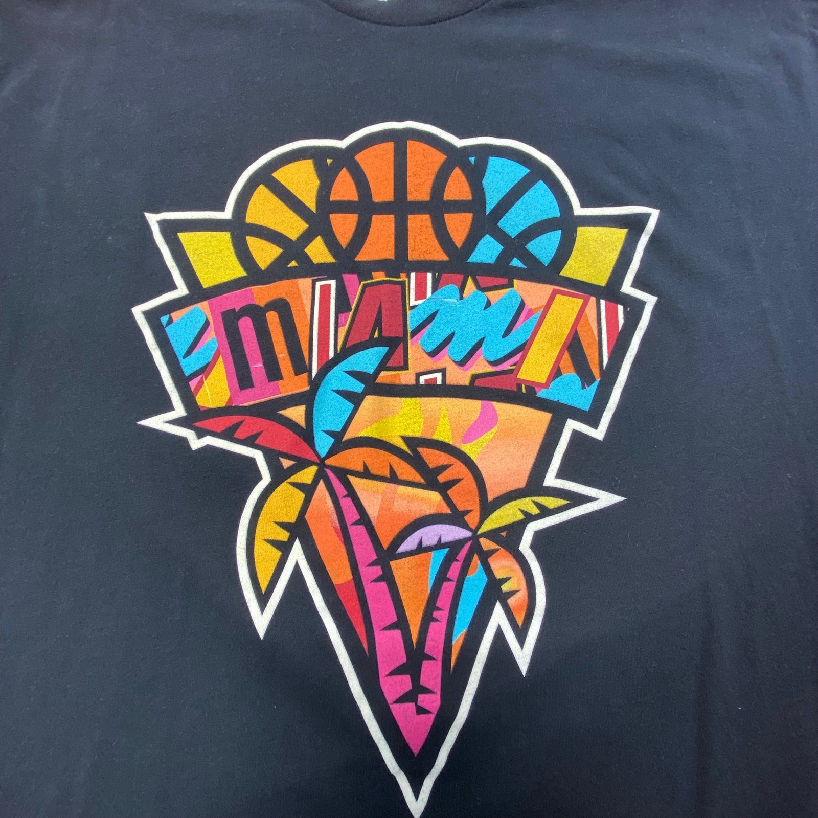 Court Culture Miami Basketball Graphic Tee XL Black Retro Palm Design