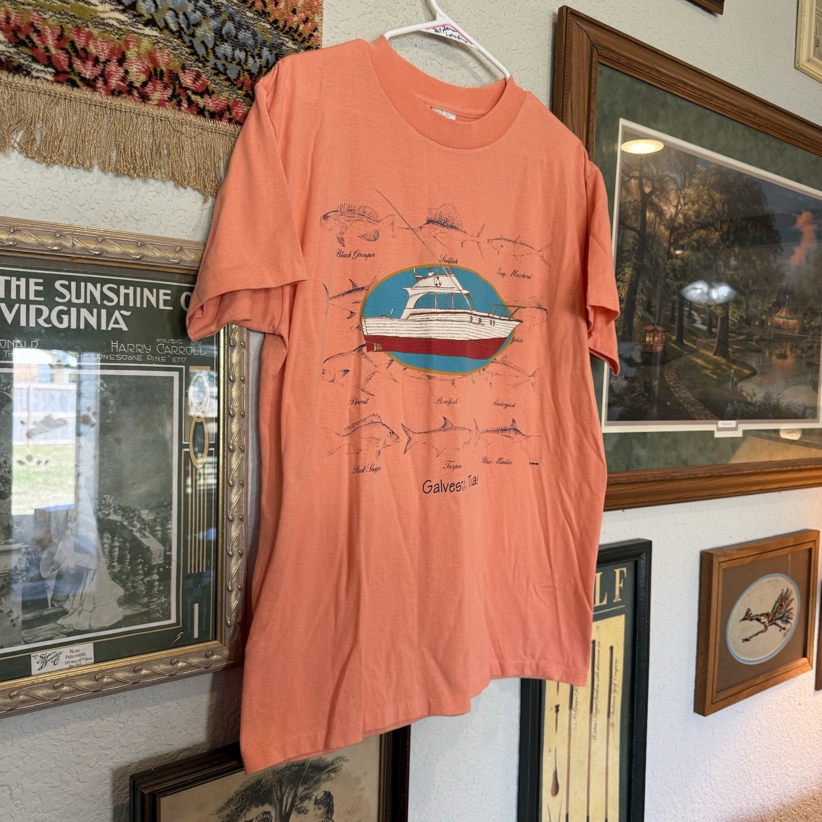 Vintage 90s Galveston, Texas Fishing Boat Fish Species Science Shirt Size Large gallery