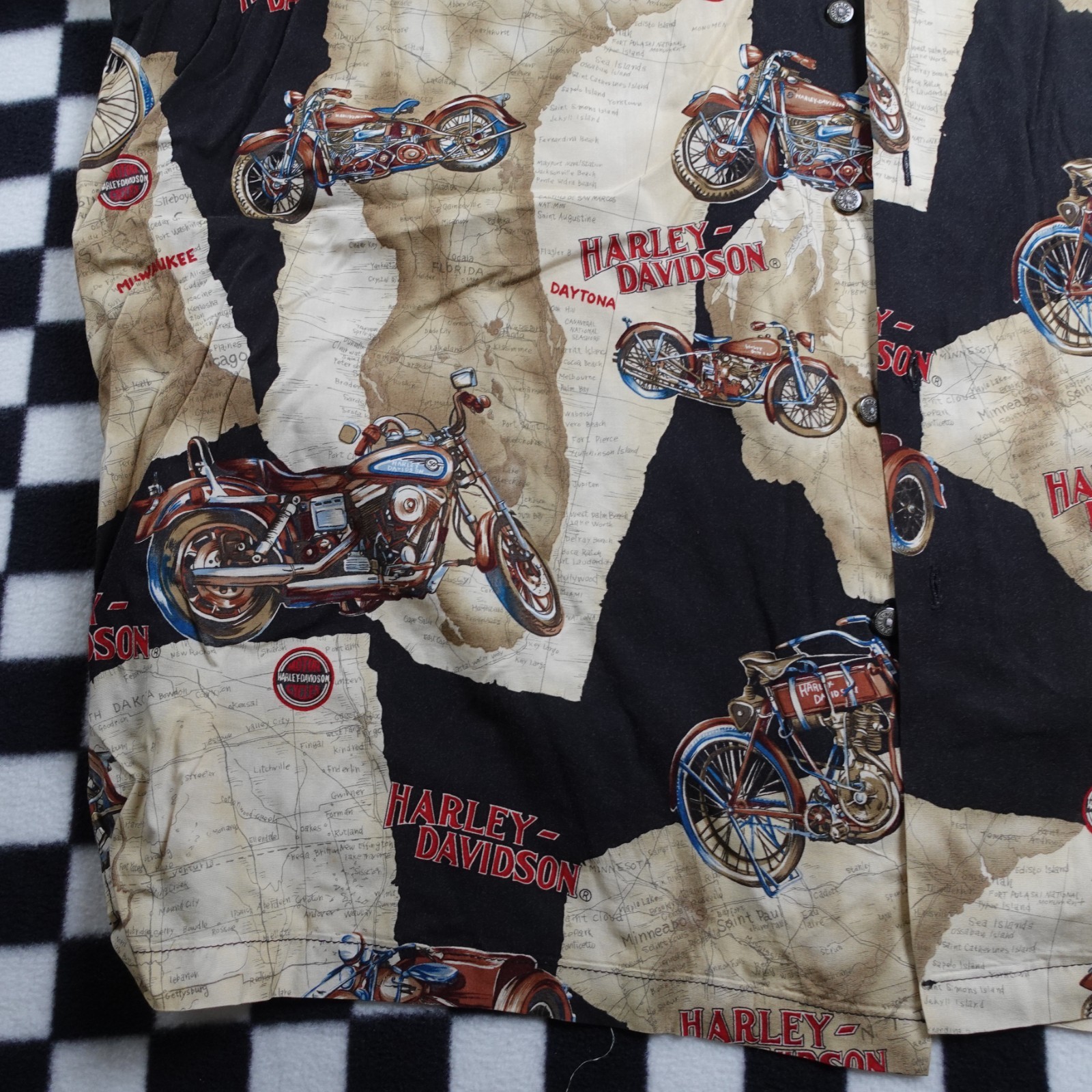 Vintage Harley Davison biker Hawaiian style all over print button up Shirt 3XL gallery
