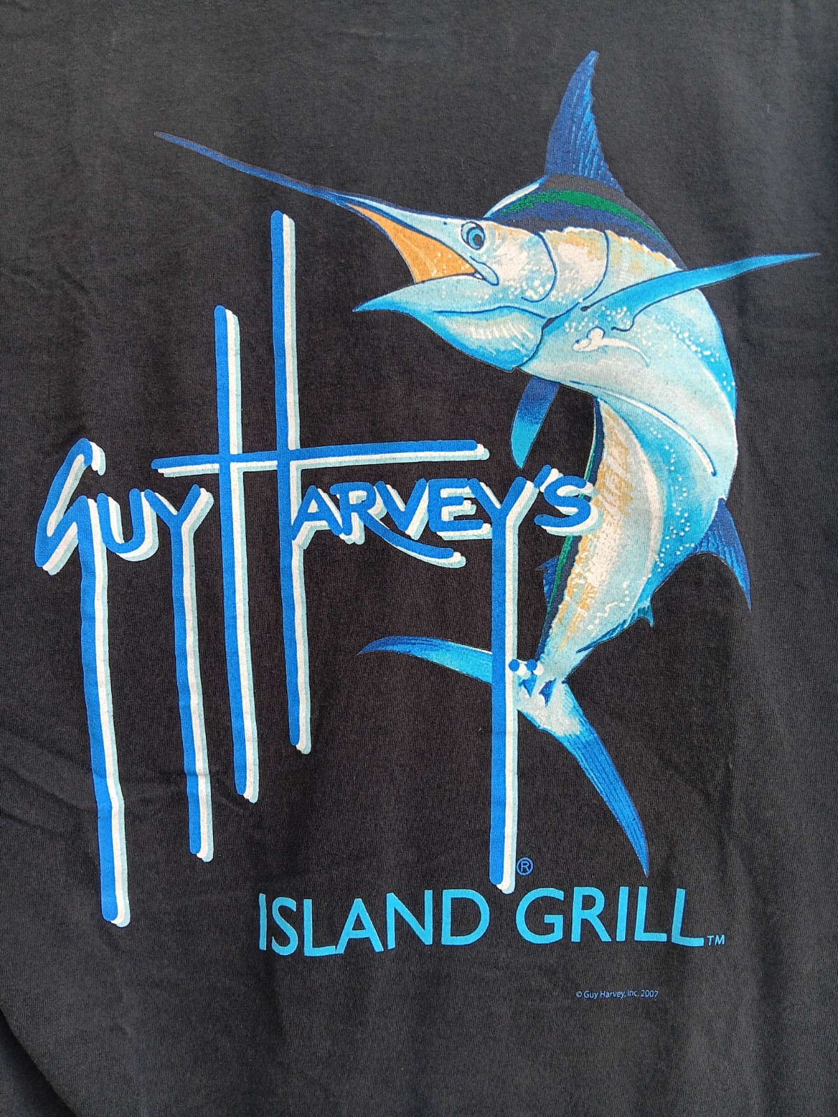 Guy Harvey By AFTCO Bluewater T Shirt Mens Sz XL Graphic Logo Pocket Black Flaw gallery