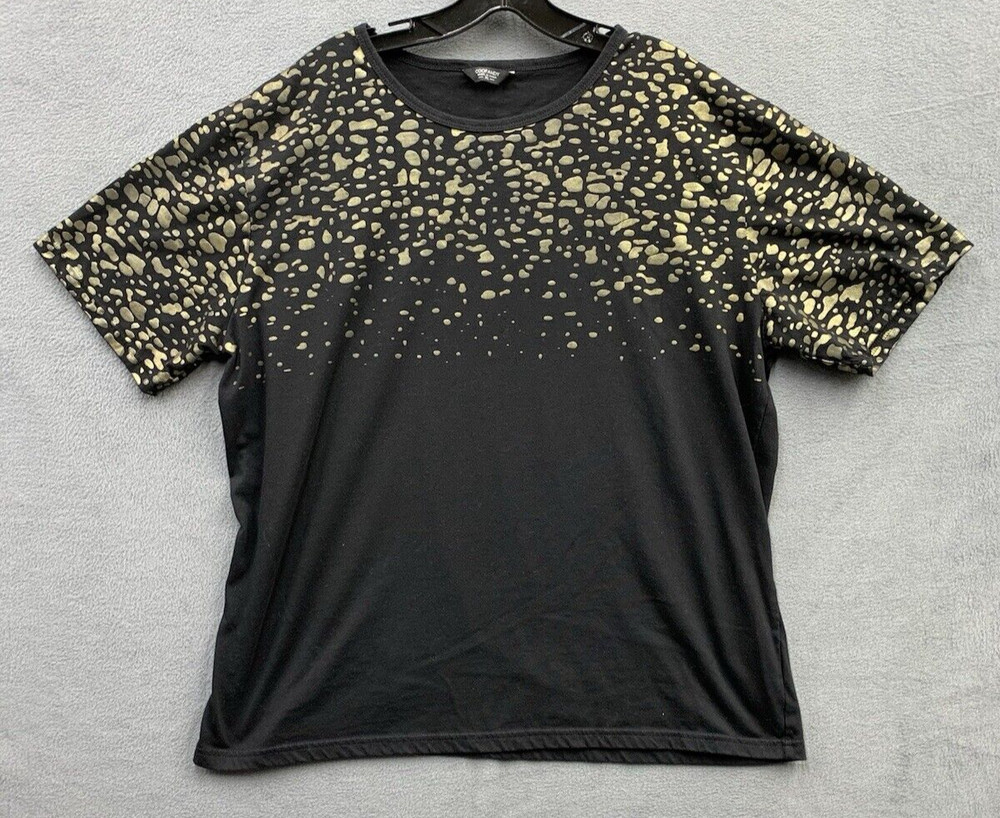 Coofandy Graphic Tee T-Shirt 3D Print Black Gold Splatter Crew Neck Size XL