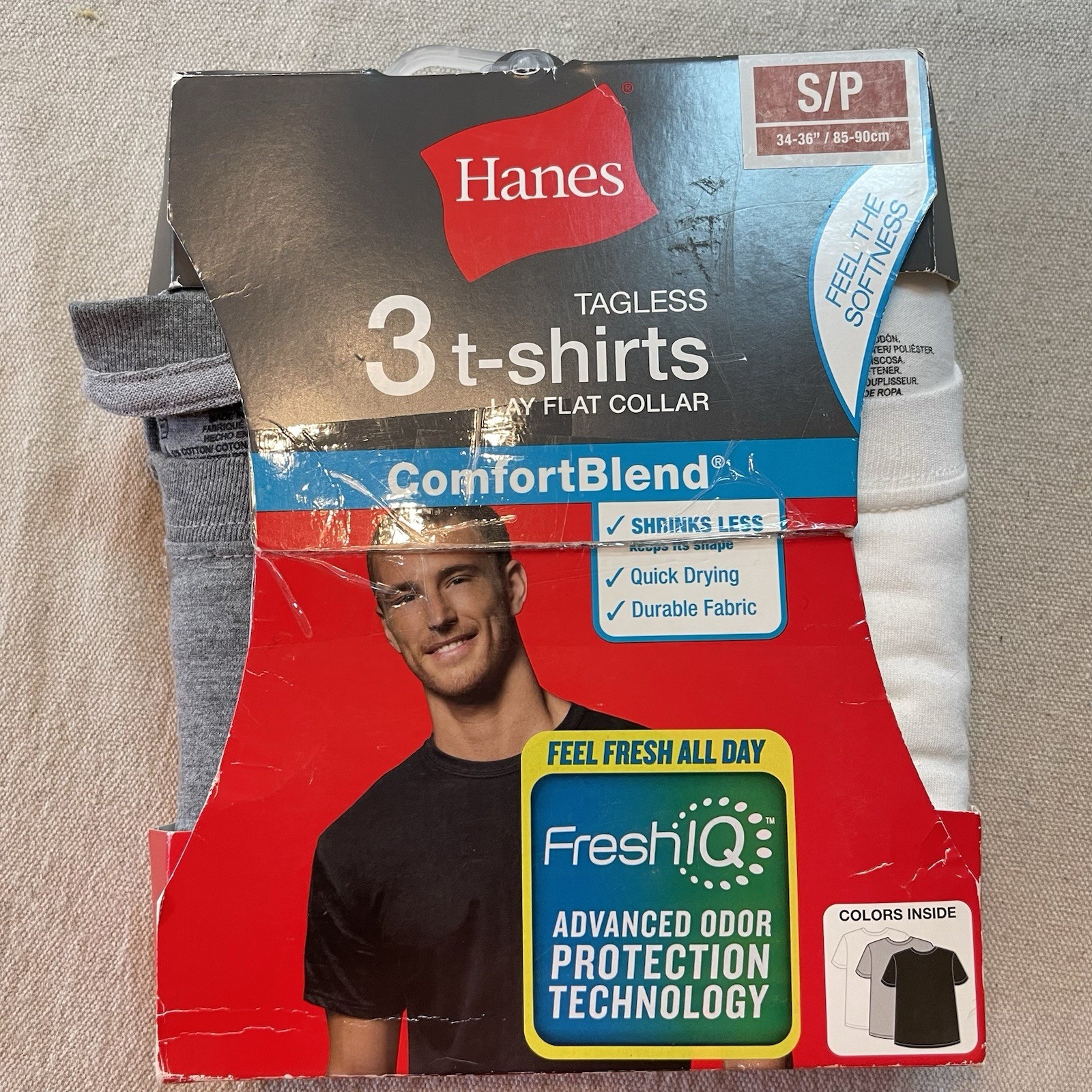 S Hanes T-Shirts 3 Pack Comfort Blend Tagless Lay Flat Collar White Gray Black gallery