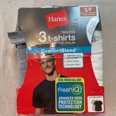 S Hanes T-Shirts 3 Pack Comfort Blend Tagless Lay Flat Collar White Gray Black