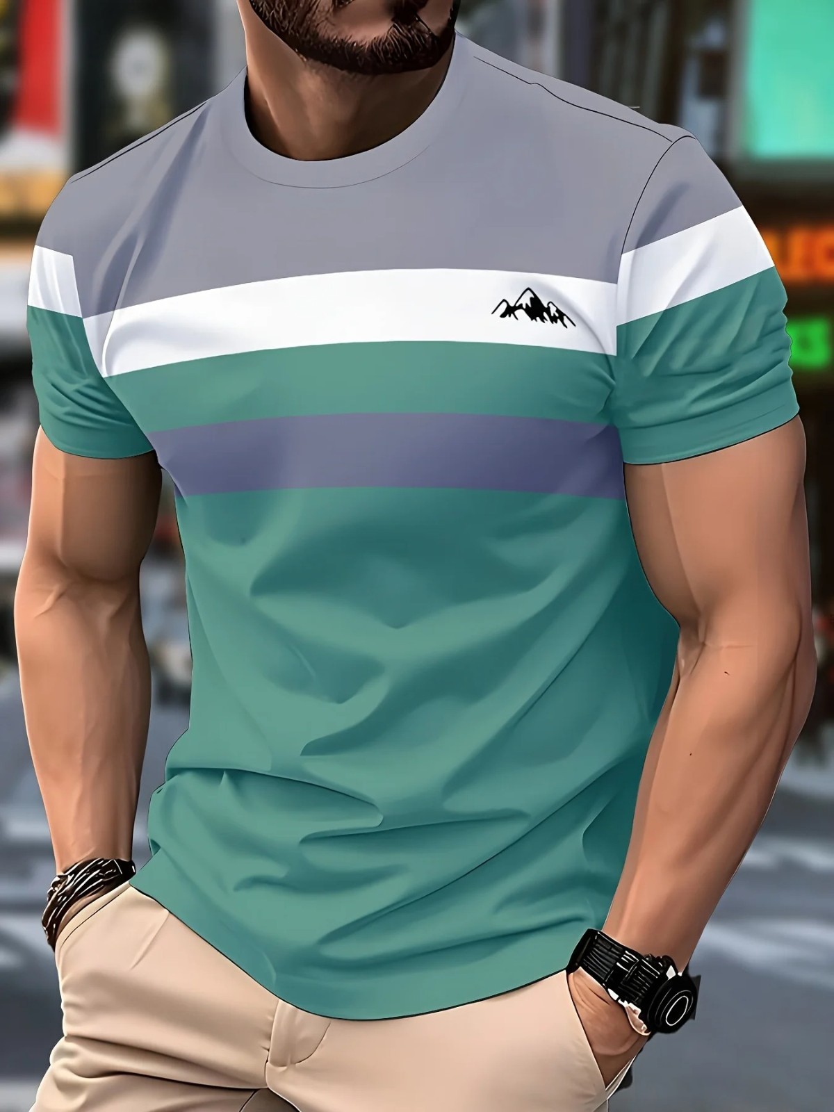 Men’s 3D Printed Stripe Anchor T-Shirt Harajuku Street Style Round Neck Short Sl gallery