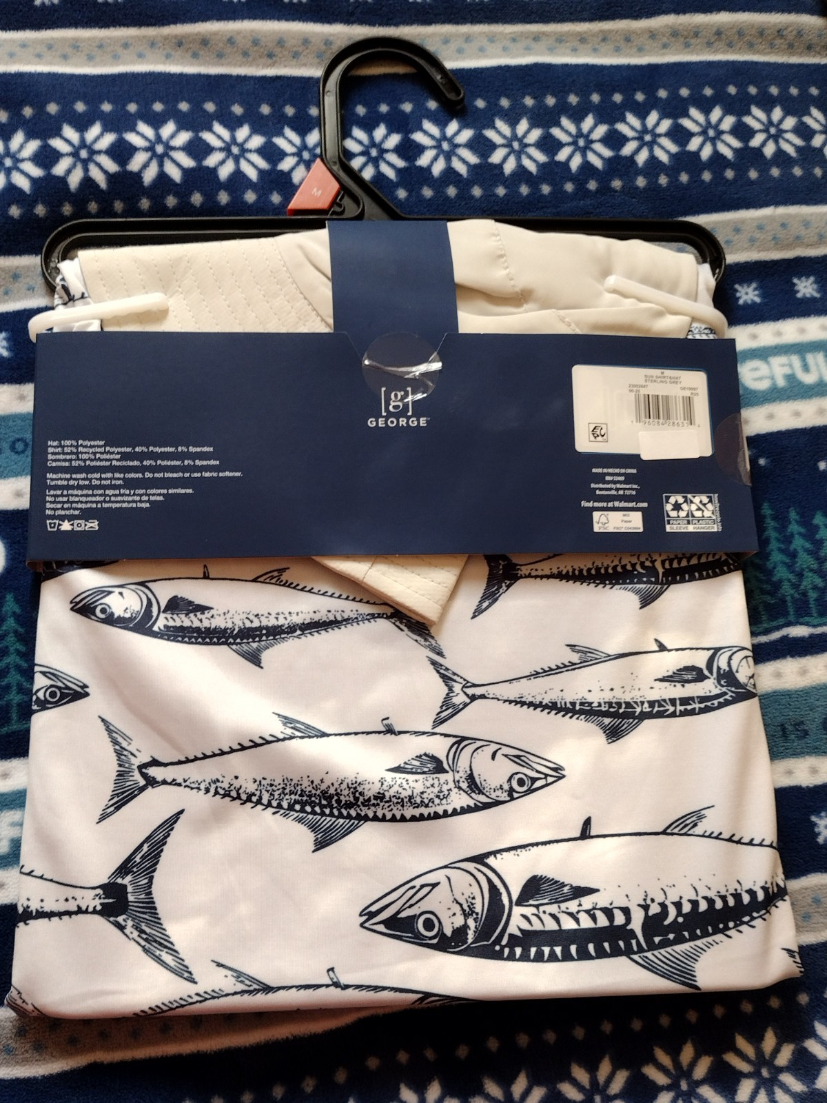 George Mens M Fishing White Sunblocker Shirt (UPF 50) & Hat (UPF 30) Quick Dry gallery