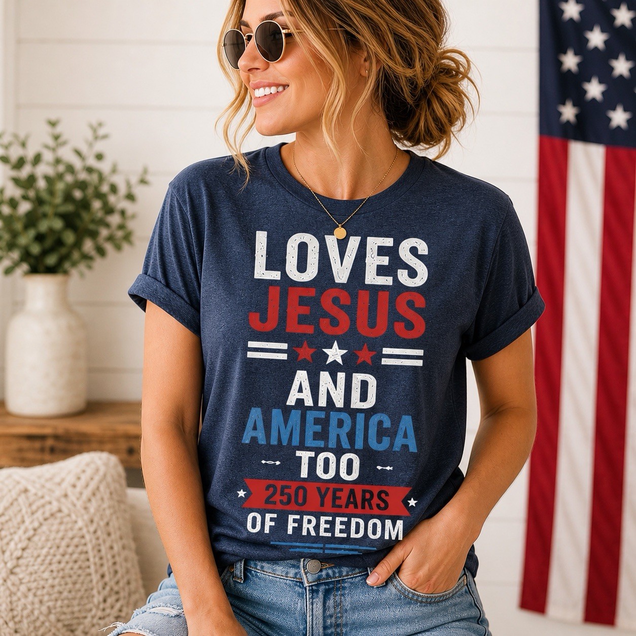 Loves Jesus And America Too Shirt Patriotic USA Freedom 250 Years Christian Tee! gallery
