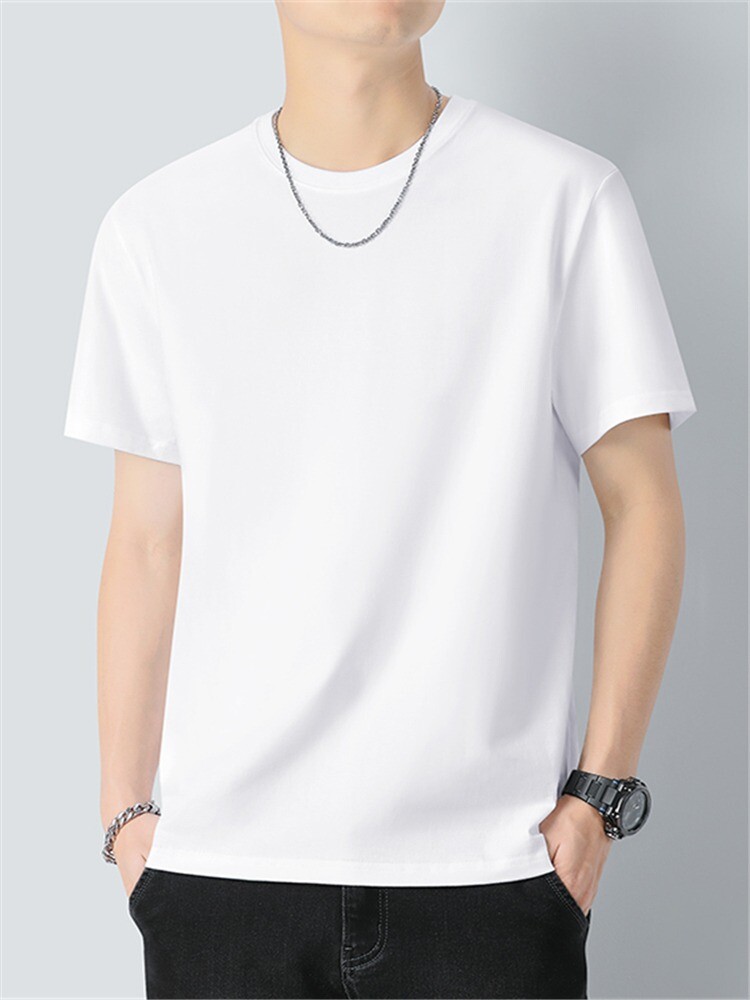 Men's Solid Color Pure White T-Shirt L size gallery