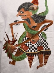 Vintage Hand Painted Bima Vs. Snake Javanese Mythology White T-Shirt Size Small