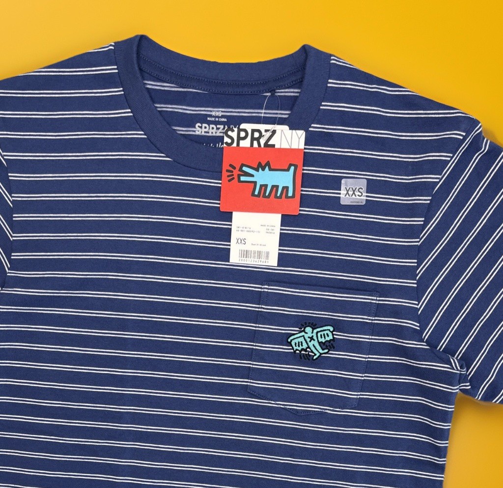 Keith Haring x Uniqlo SPRZ NY Shirt 2XS Striped Pocket Embroidered Pop Art NWT gallery