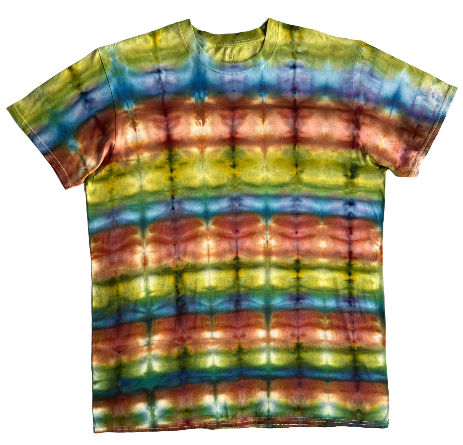 Surfer Style Ice Tie Dye T-Shirt, Unisex L SS, Avocado Blue & Brown gallery