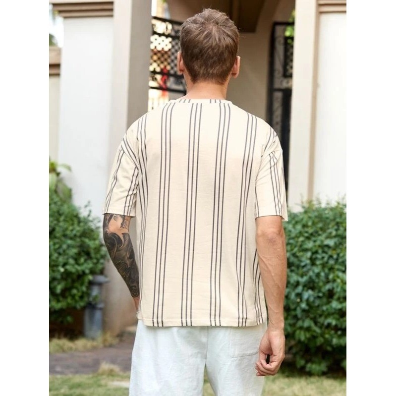 NEW SHEIN Men 1pc Vertical Striped Drop Shoulder Tee Size L gallery