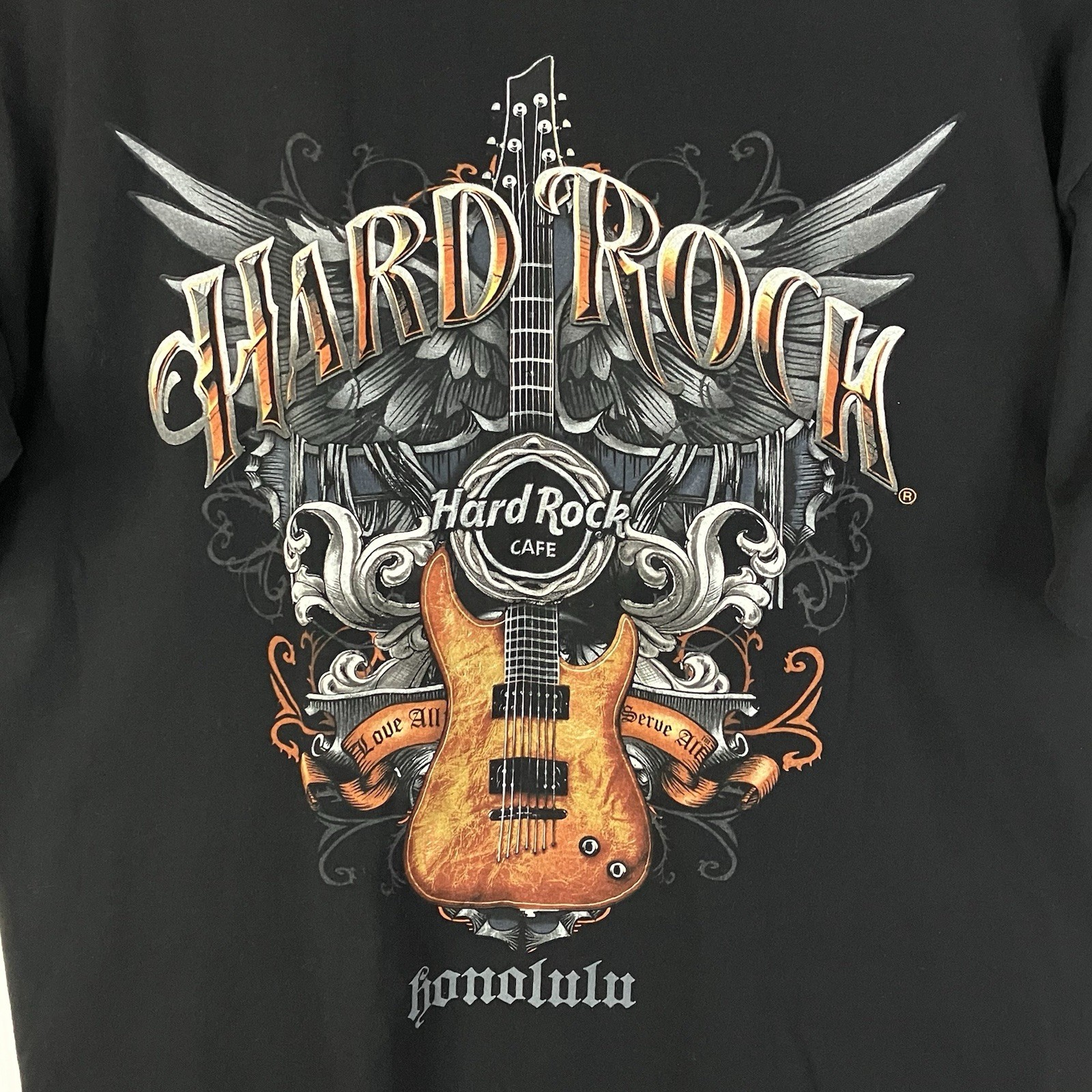 Hard Rock Cafe Honolulu Hawaiian Guitar Graphic T-Shirt Mens XL Black gallery