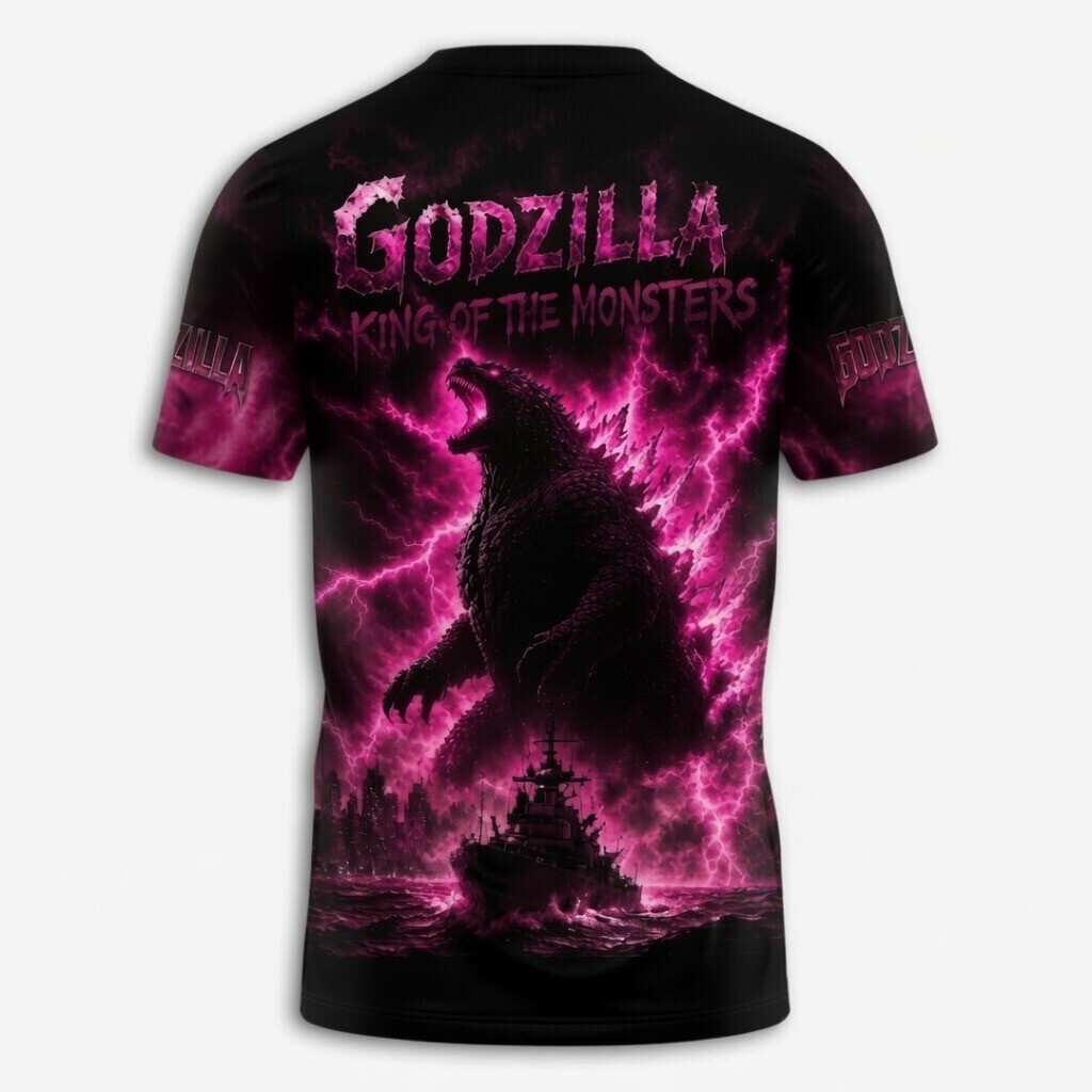 Godzilla Evolved Shirt Pink Atomic Breath 3D All Over Print Kaiju Movie Tee gallery