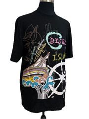 ARTFUL DODGER Men’s Multicolor Print Stitched “Bishops Island” Sz.Large Tee