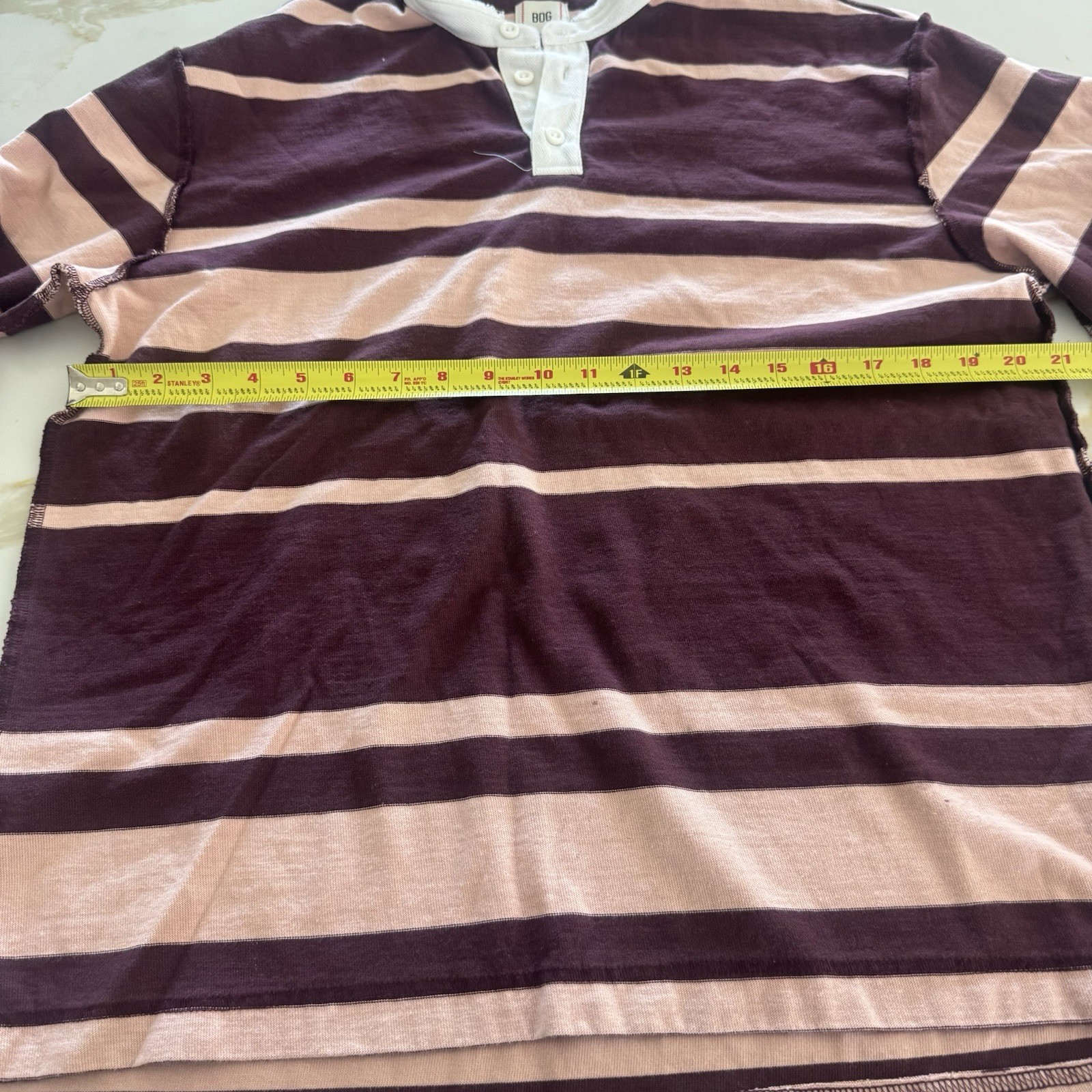 BDG Men's T shirt Size Medium Long Sleeve Striped Knit Cotton Purple Pink White gallery