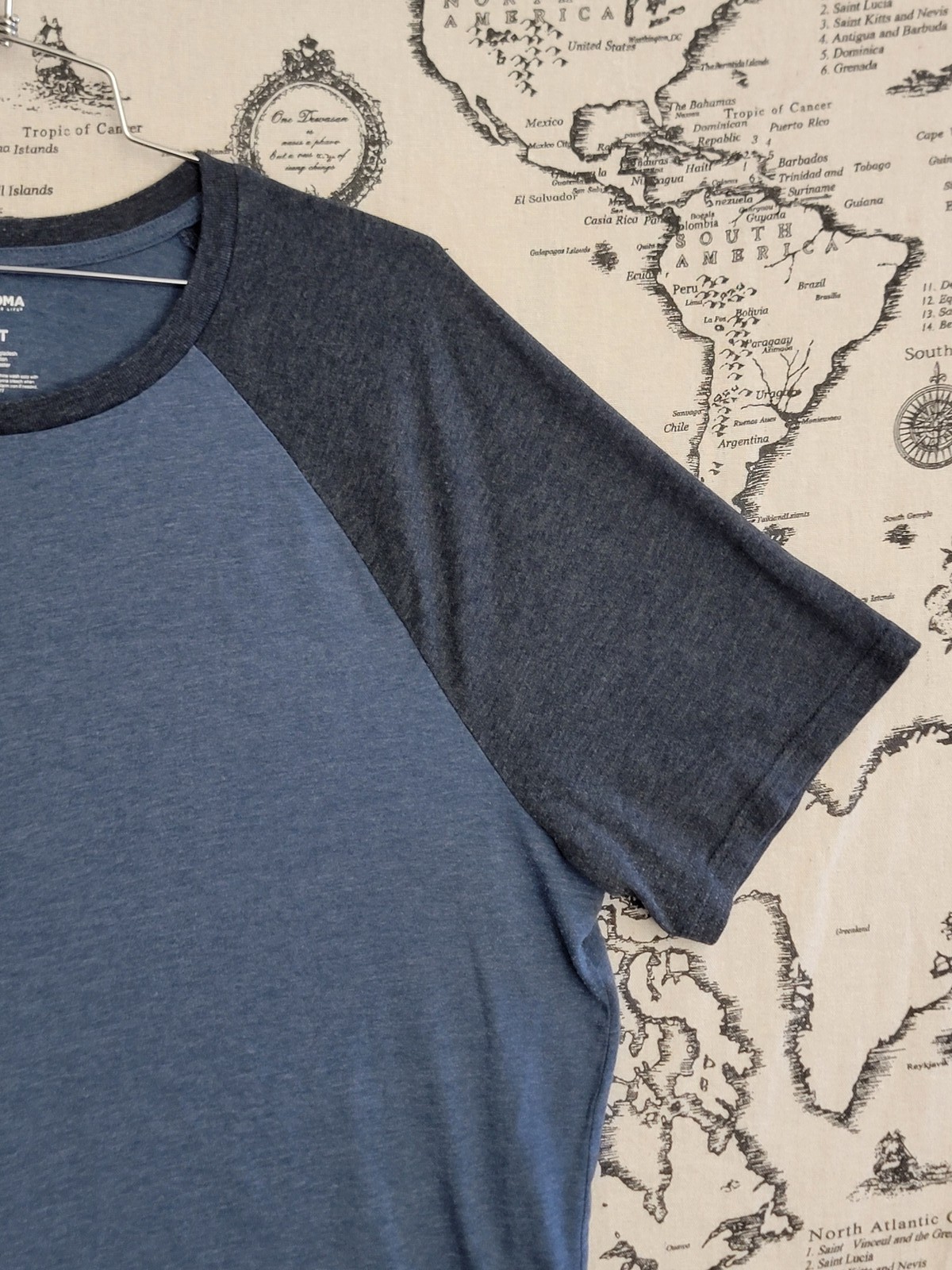 Sonoma Men's XLT Raglan T-Shirt Short Sleeve Crew Neck Two-Tone Blue gallery