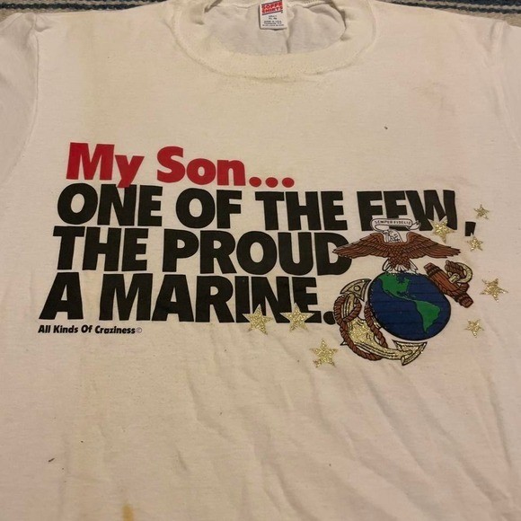 VTG 80s Soffe My son one of the fee the proud a marine military tshirt XL USA gallery