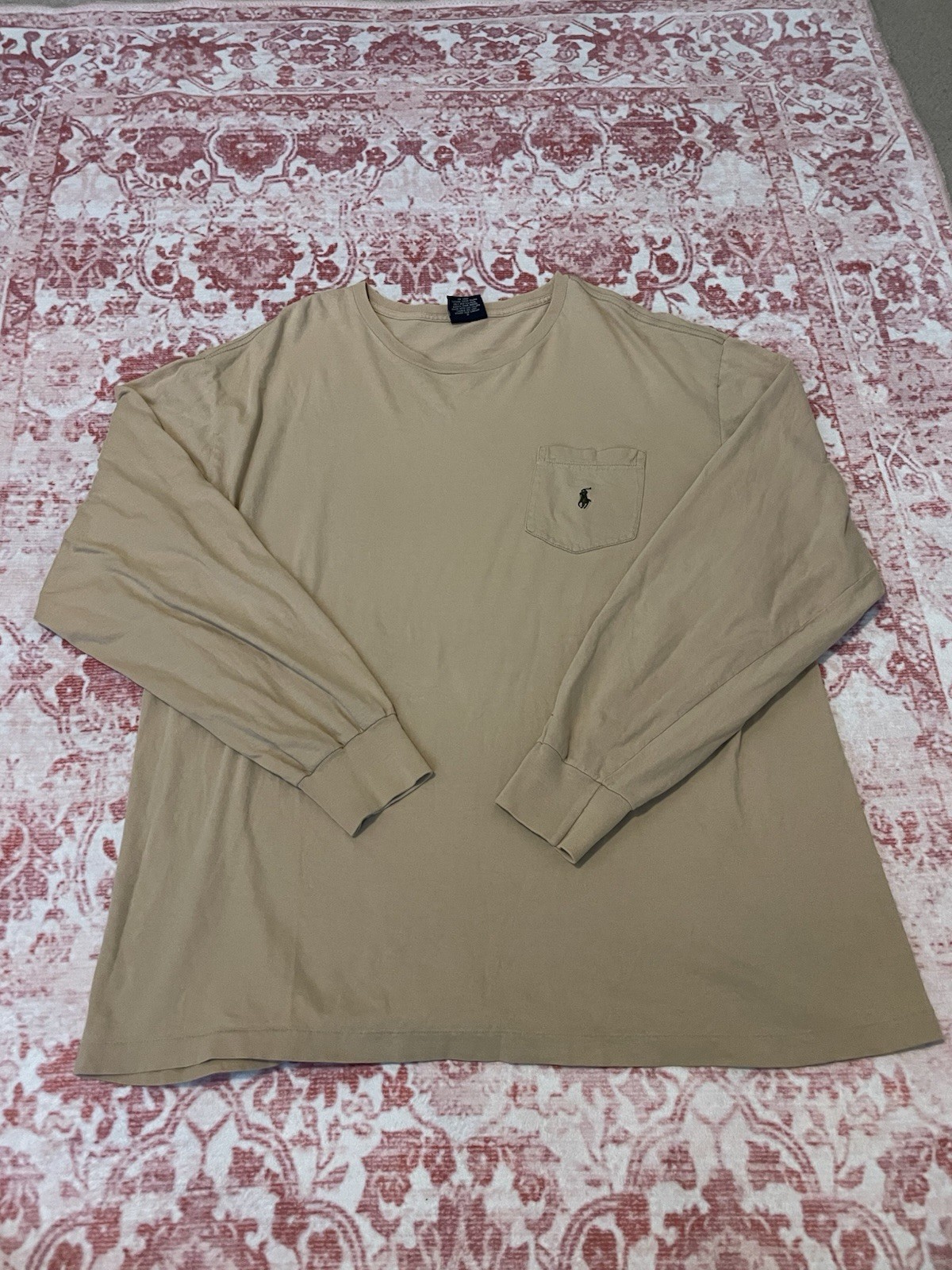 Polo Ralph Lauren Men’s Beige Long Sleeve Crew Neck Pocket Tee L Cotton gallery