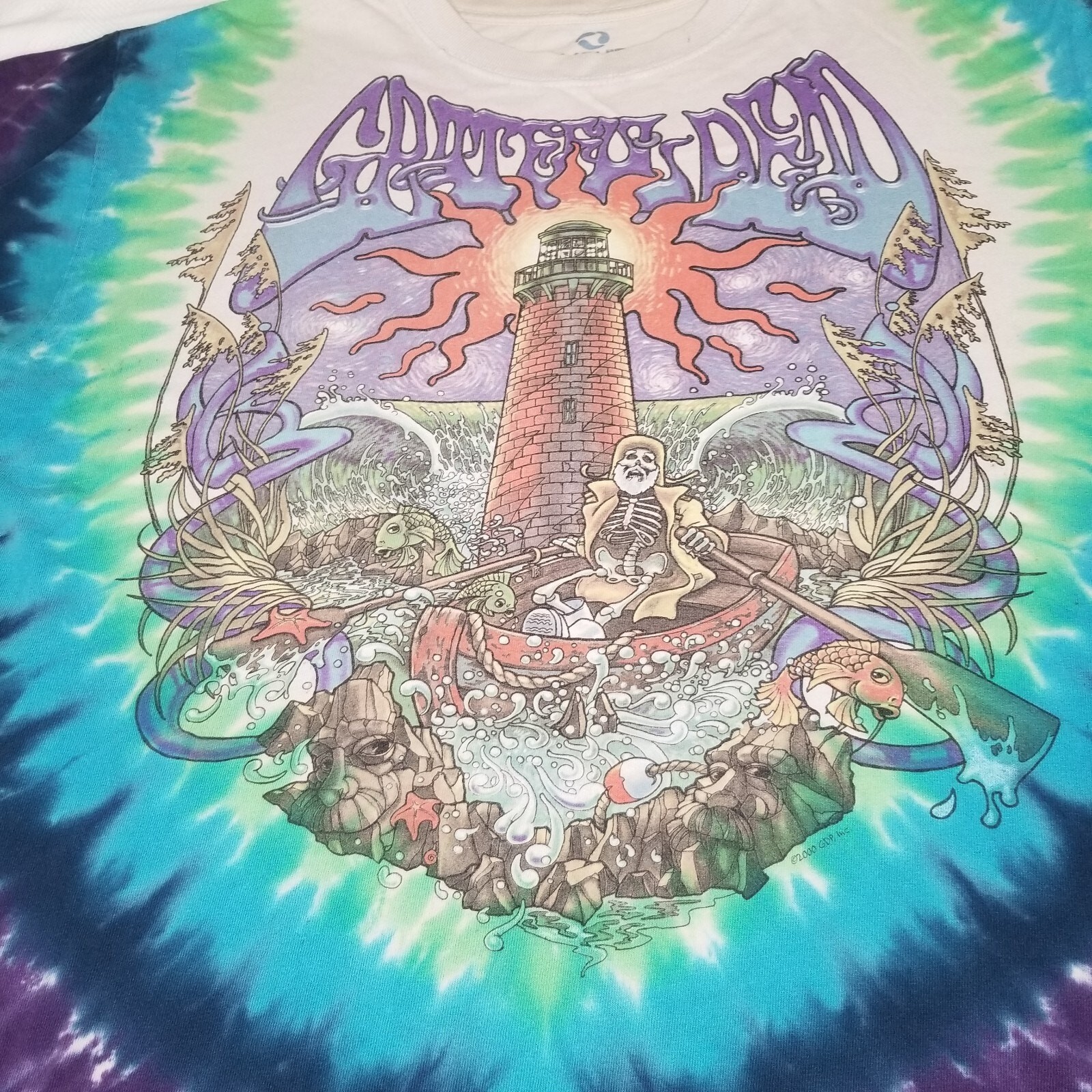 Liquid Blue GRATEFUL DEAD Light House Fisherman Tie Dye Band T Shirt Y2K Large gallery
