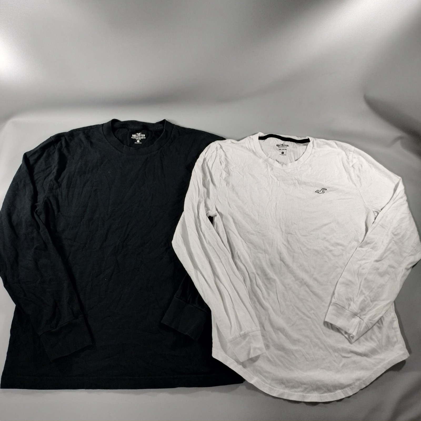 Hollister Lot of 2 Black White Crew Neck Pull On Long Sleeve T-shirts Mens Sz S gallery