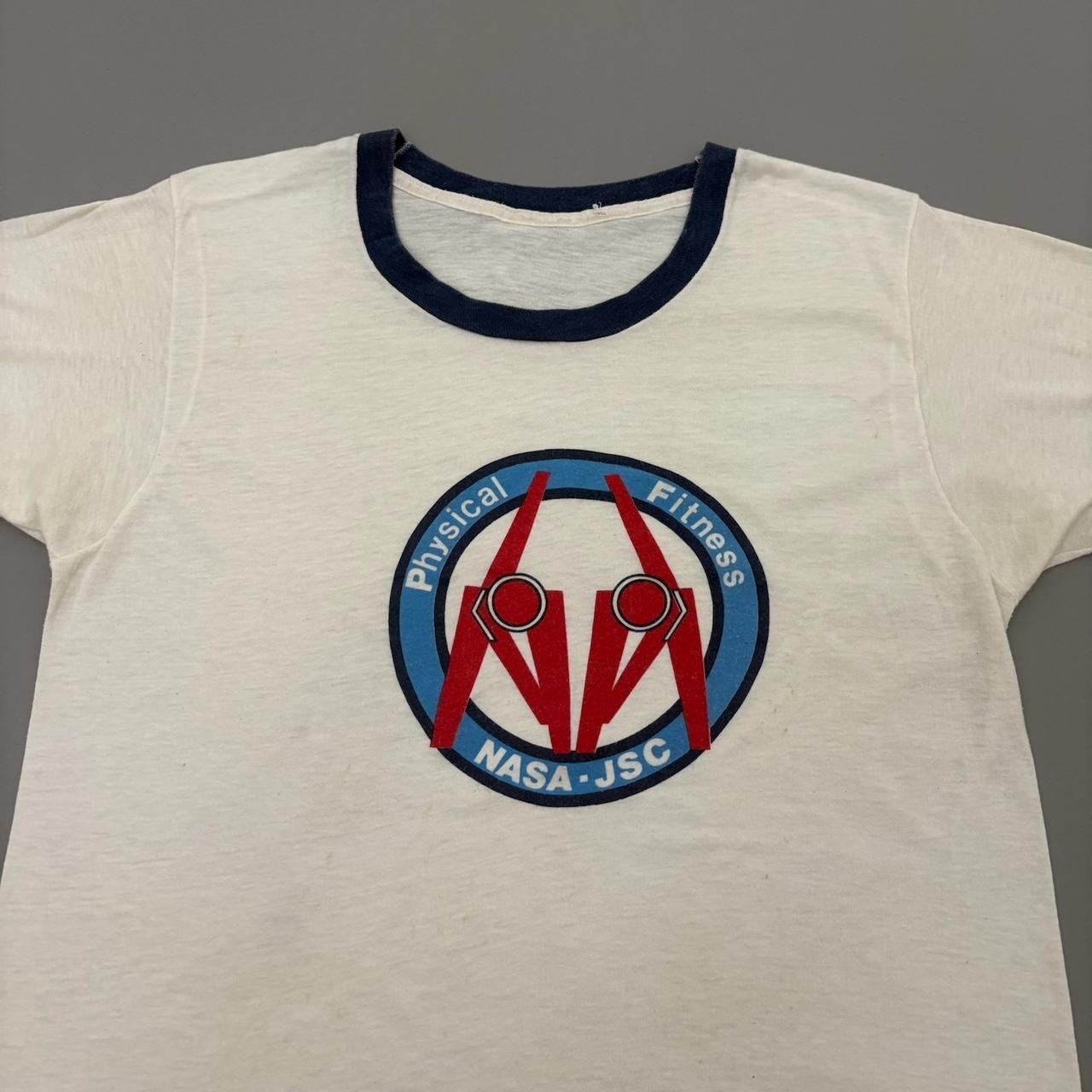 Vintage 70s Nasa Fitness Ringer Shirt White Polycotton Space Size Medium gallery
