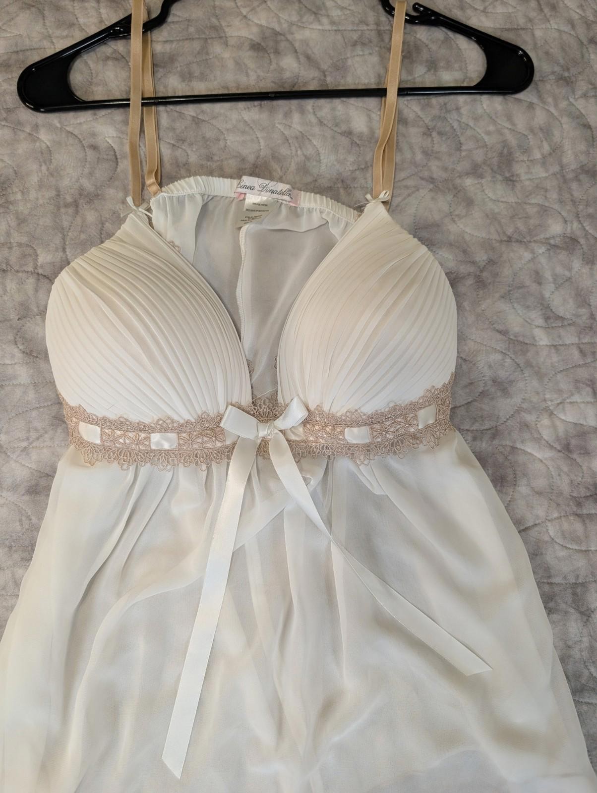NWOT Linea Donatella Ivory Babydoll Lingerie Lace Pleated XL Bridal gallery