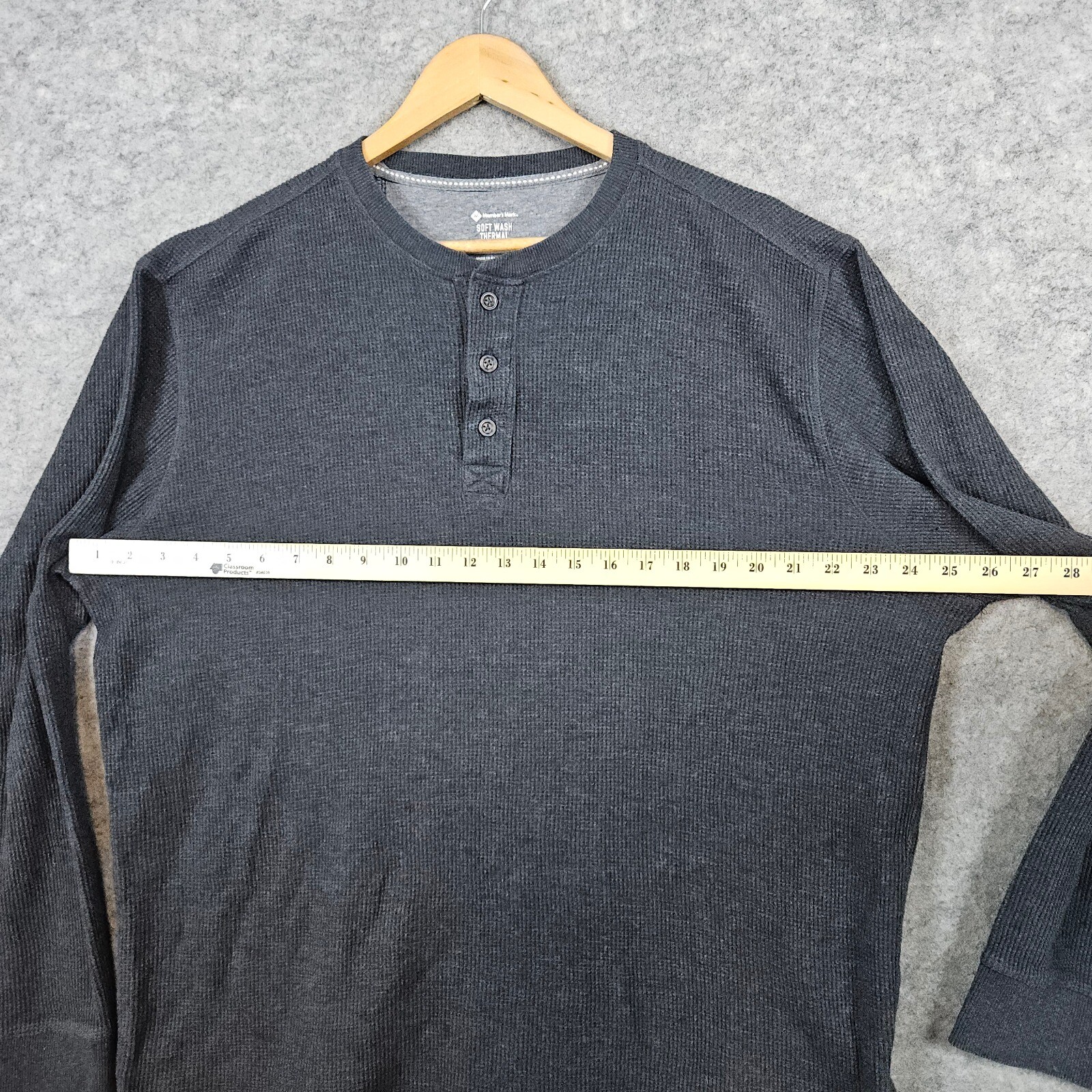 Members Mark Soft Wash Thermal Henley Size XL Long Sleeve Shirt Heathered Black gallery