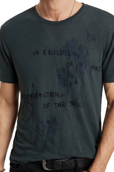 John Varvatos Men's Evolution Floral Embroidery Linen SS Crew T-Shirt Dried Sage gallery