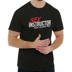 Sex Instructor Free Lessons Funny Pun Humor Mens Casual Crewneck T Shirts Tees