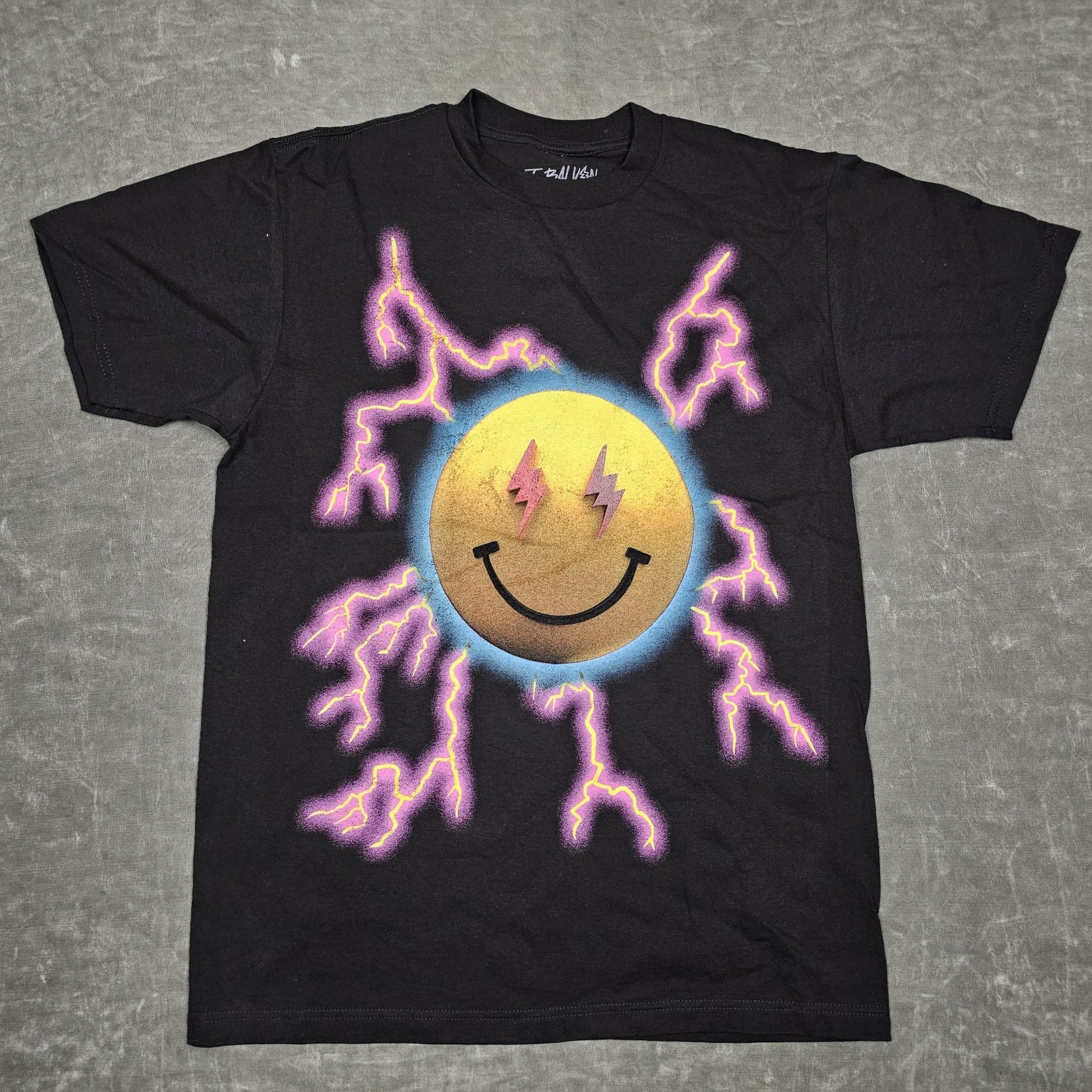 J Balvin Jose Tour Shirt Mens Large Black Lightning Smiley Face Graphic 2022 Tee