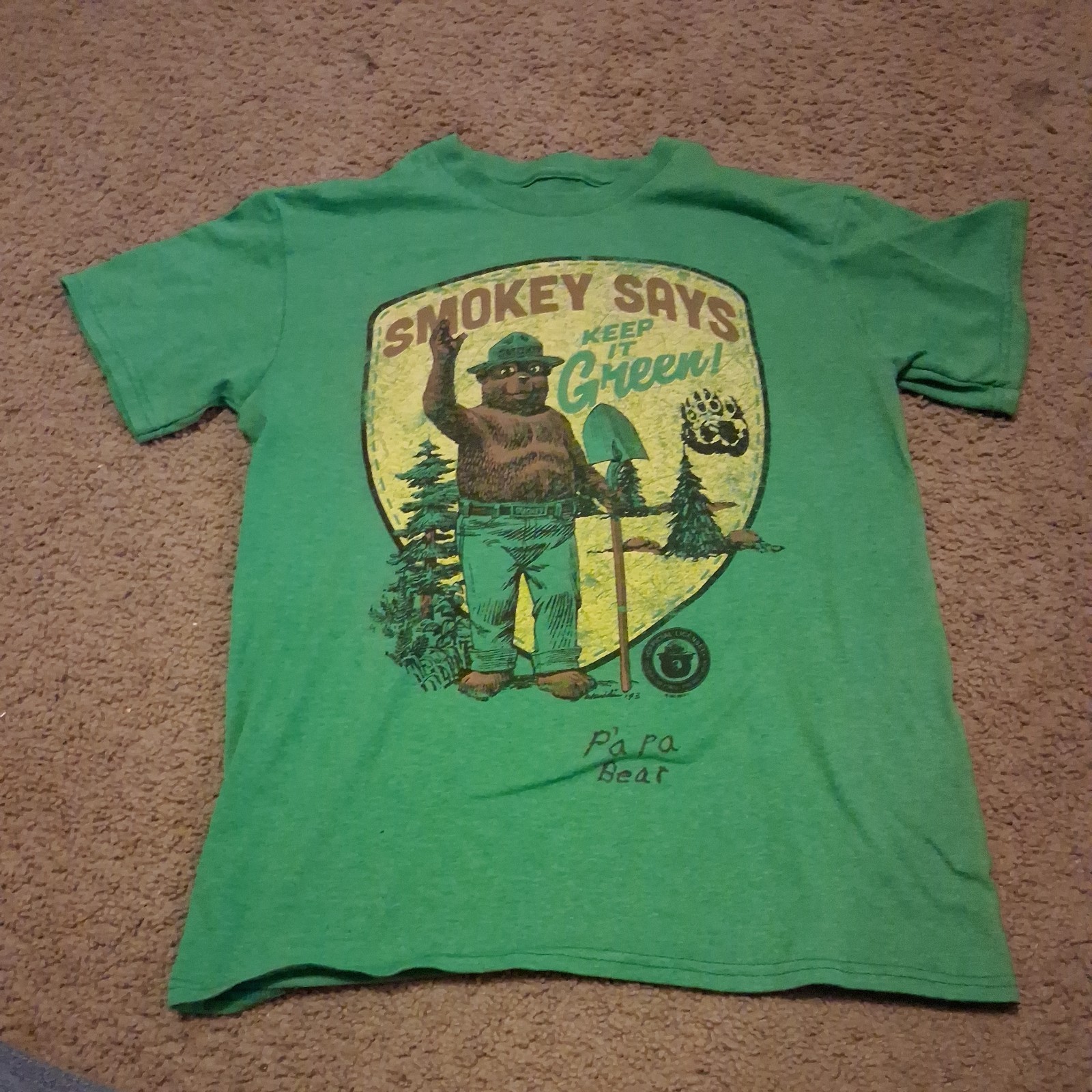 Smokey Says Keep It Green Shirt Mens medium Green Graphic Pull-on Vintage Feel gallery
