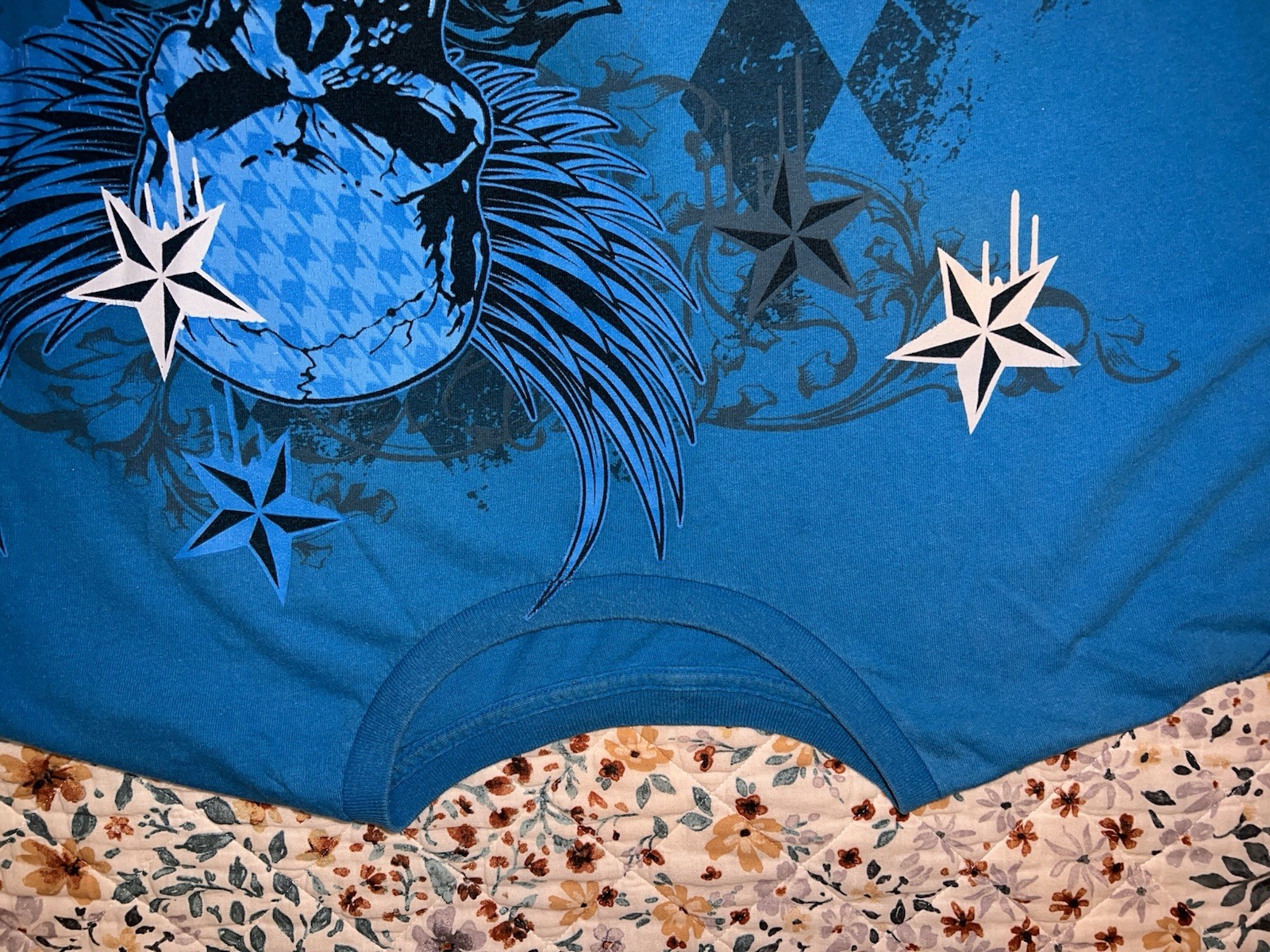 Y2K Big Skulls T-Shirt Size 2XL ?? Blue Argyle Stars See Pics No Tag gallery