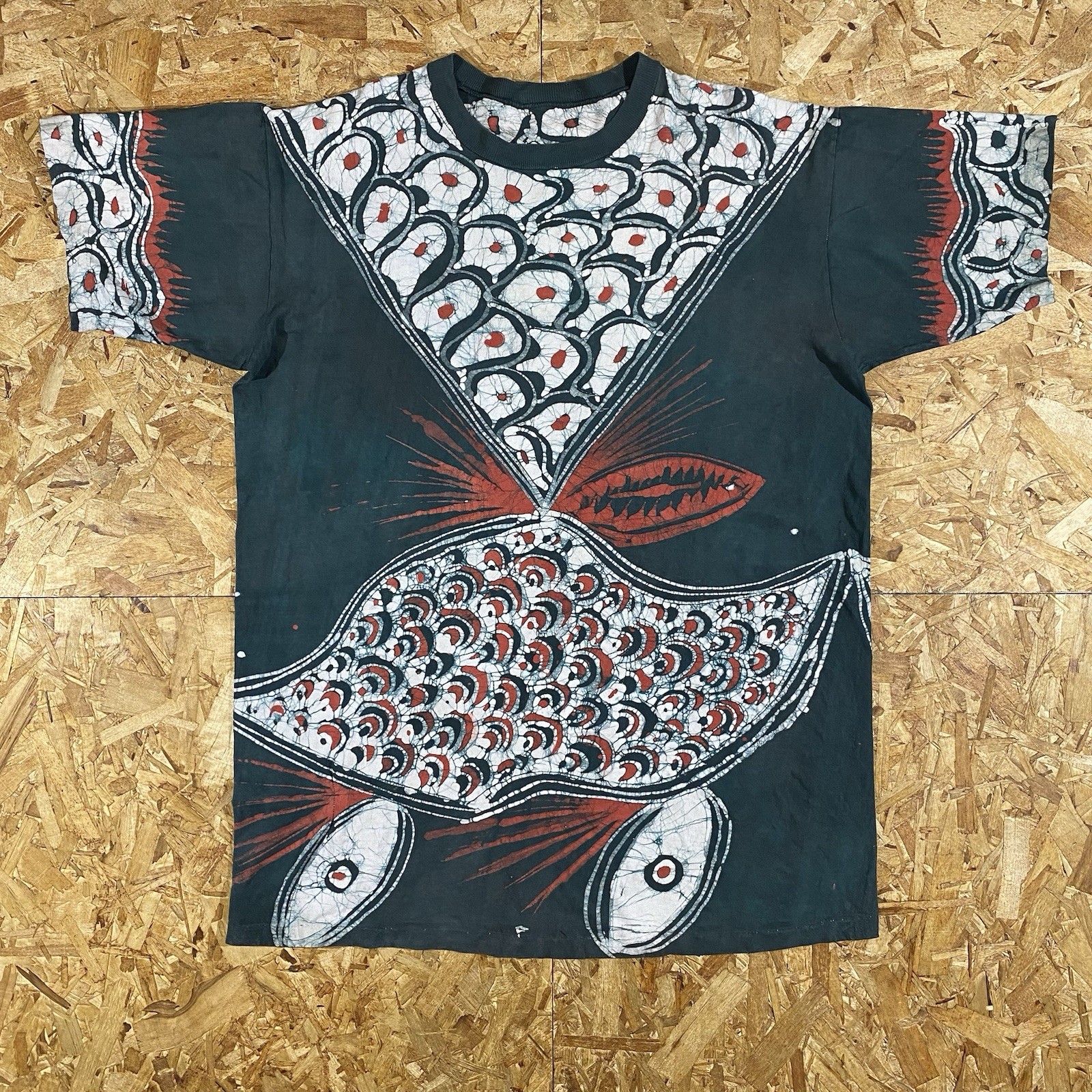 Vintage 90s Batik Bleach Dye Art Single Stitch All Over Print Shirt Size XL
