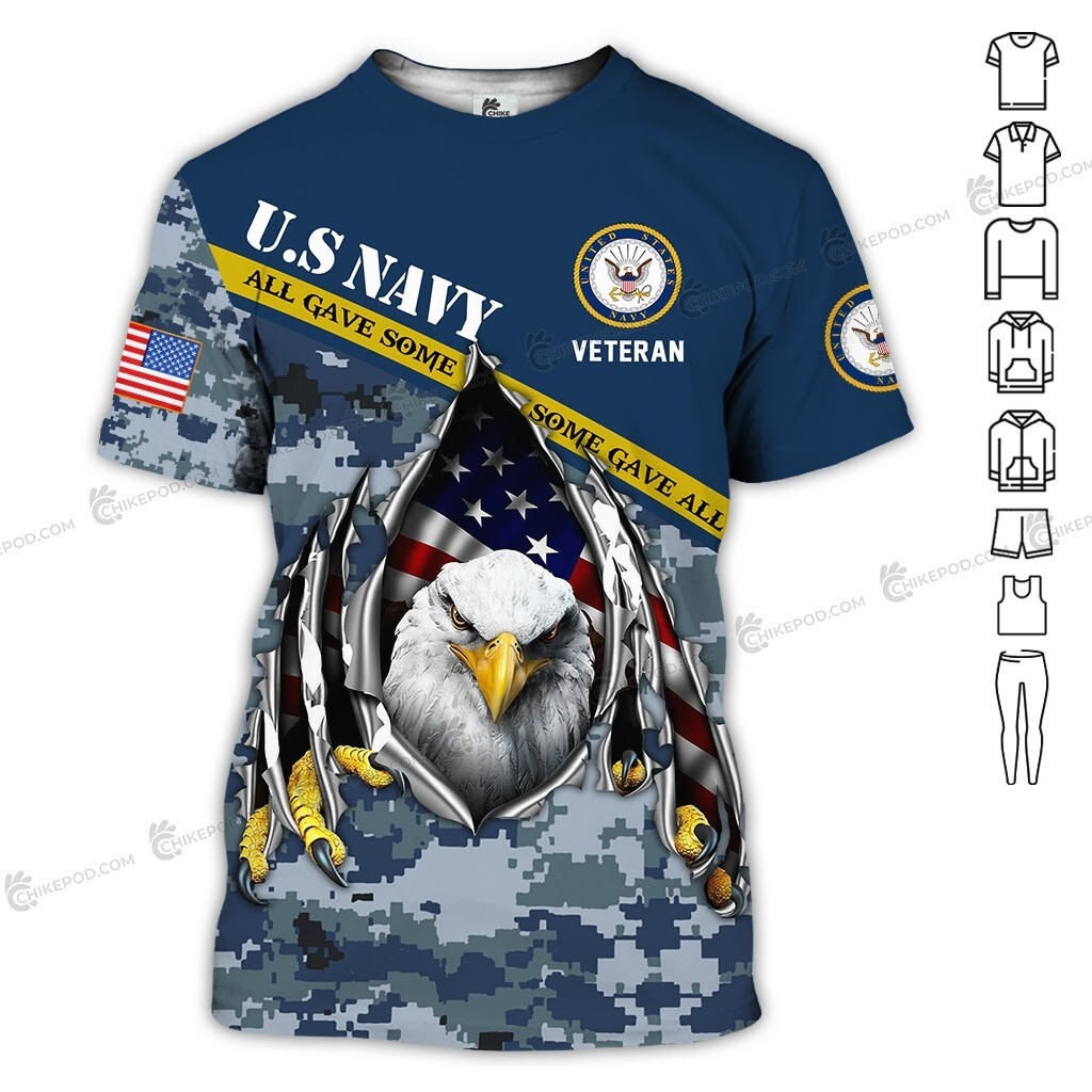 Custom Name US Military Navy Veteran All Over Printed 3D T-Shirt Full Size S-5XL gallery