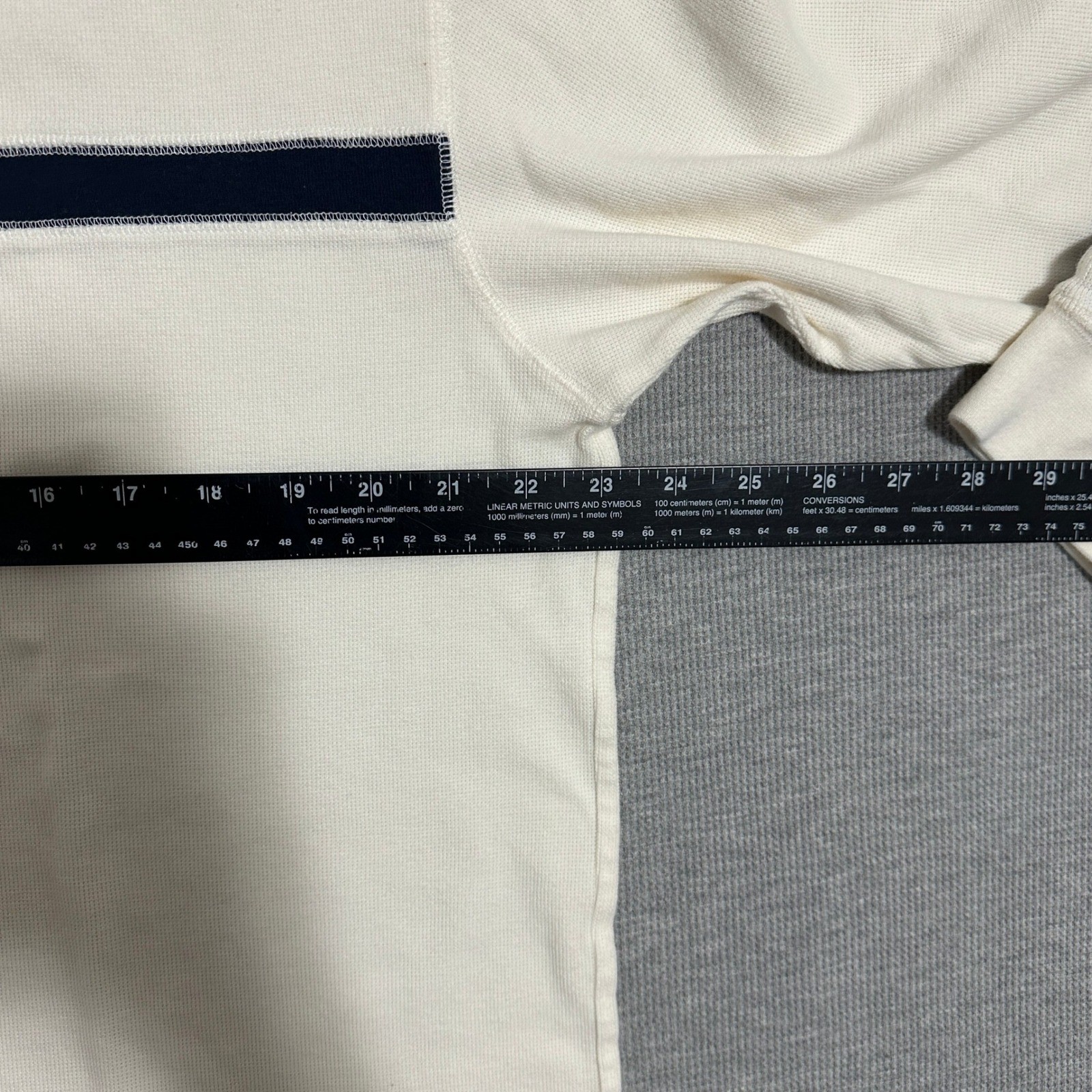 Roundtree & Yorke Waffle Knit Mock Neck Striped Long Sleeve Cream Shirt Mens L gallery