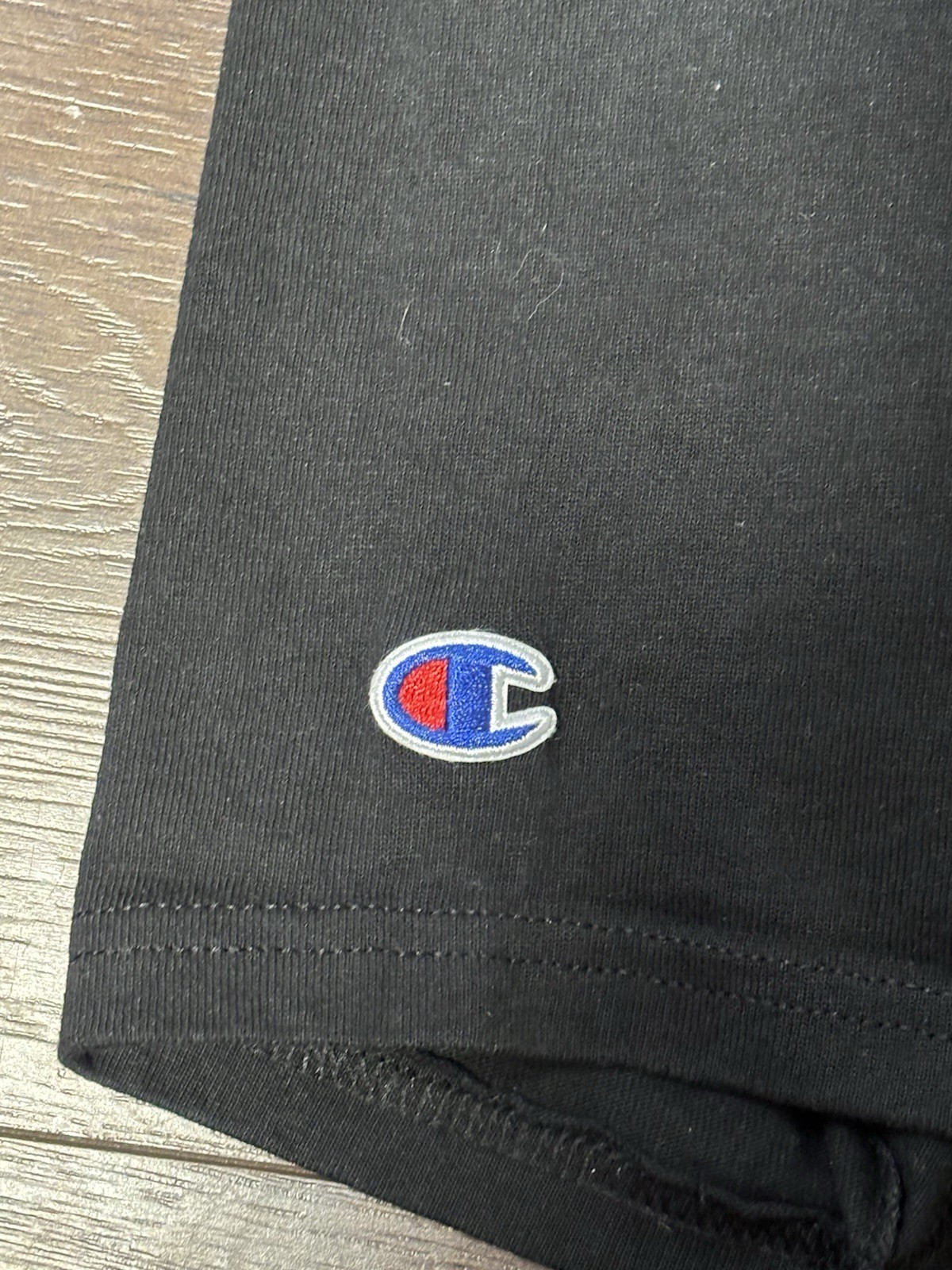 Champion Men's Large Black T-Shirt Multicolor Old English Spellout Vintage Logo gallery