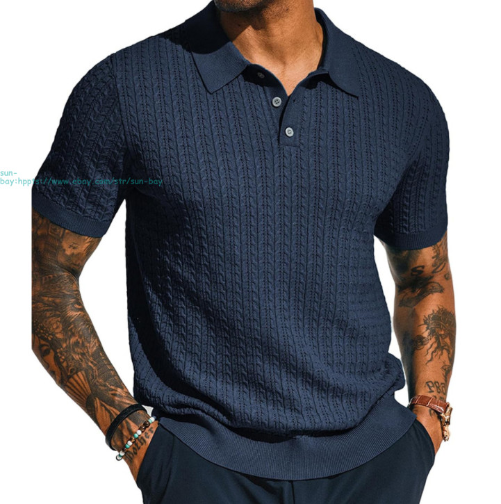 Mens Knit T-Shirt Short Sleeve Hollow Out Tops Summer Casual Knitted Shirts Gift gallery