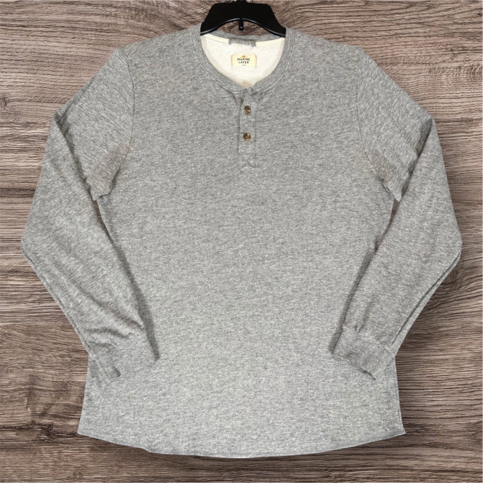 Marine Layer Henley Shirt Mens Large Long Sleeve Casual Pullover Heather Gray