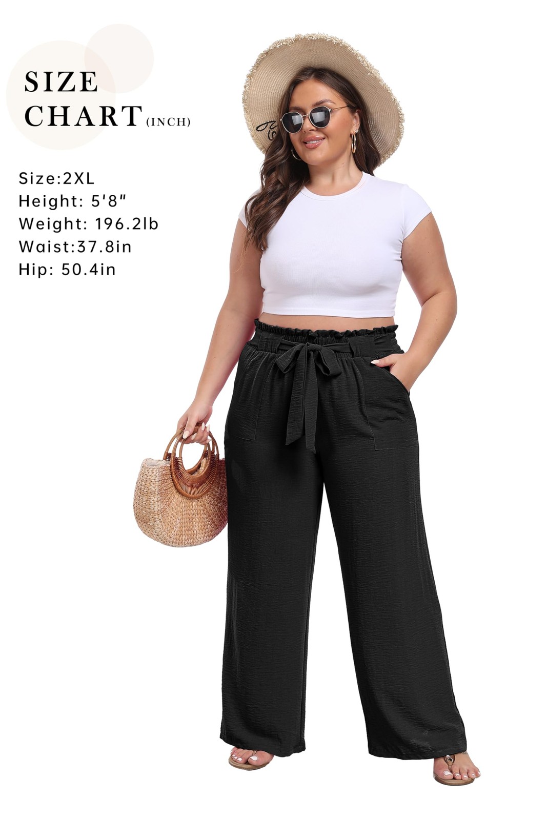 Women's Wide Leg Pants with Pockets High Waist Adjustable Knot Loose Casual T... gallery