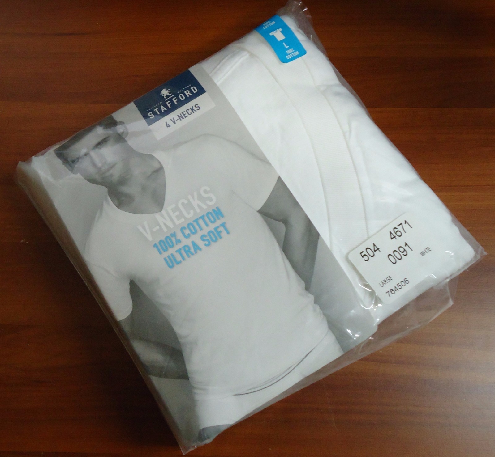 Stafford 4-Pack Men's 100% Cotton Ultra Soft V-Neck T-Shirts White gallery